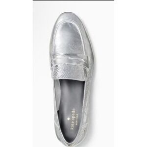 Kate Spade New York METALLIC SILVER Women's Genevieve Loafers Size 8.5 Crinkle